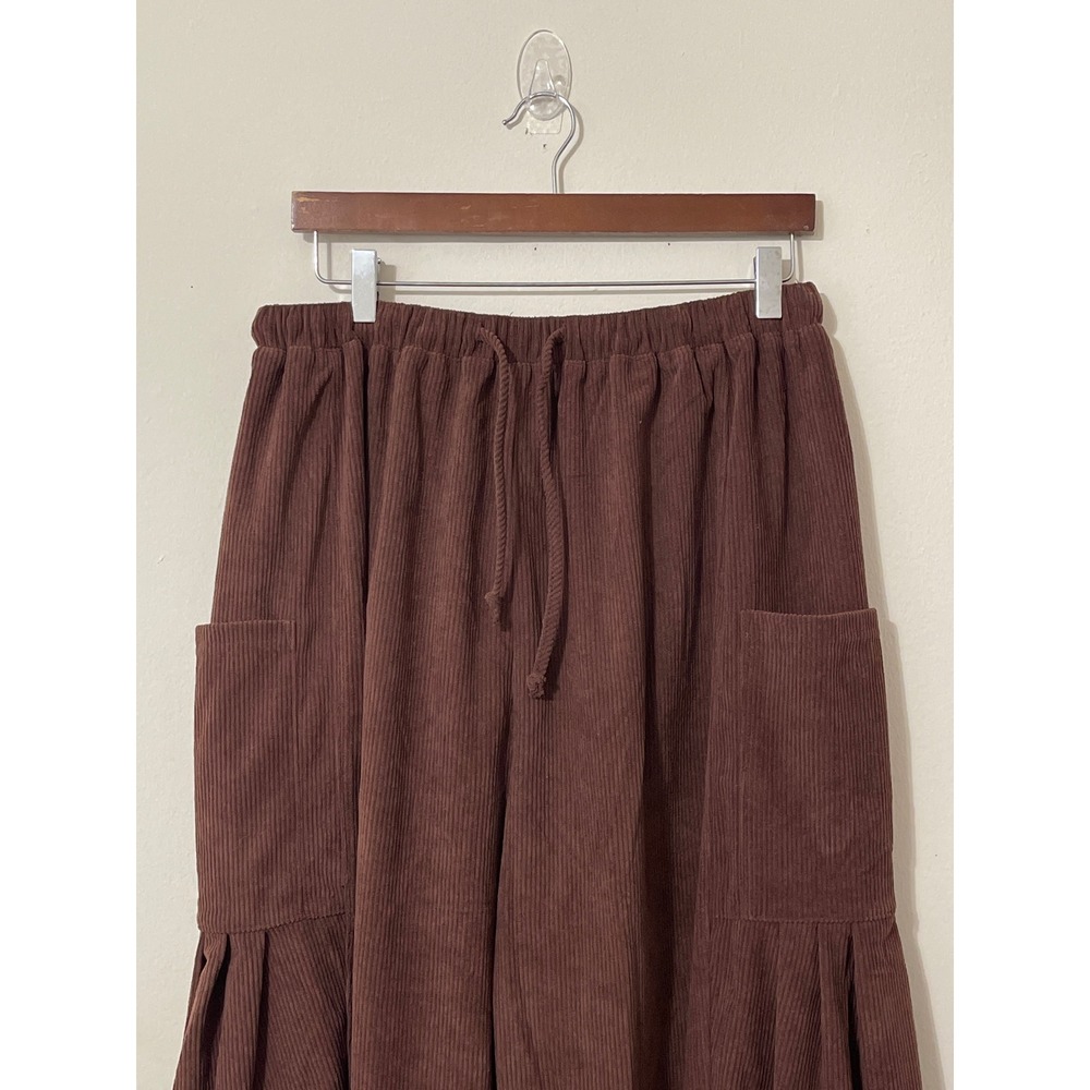 Tarse Brown Corduroy Wide Leg Cargo Pants  Drawstring Casual Utility Medium - Picture 3 of 7